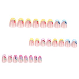 IMSOHOT Press on Nails Short Oval Fake Nails Colorful French Tips False Nails with Cute Fruit Designs Summer Glossy Glue on Nails Full Cover Acrylic Round Nail Supplies for Women Girls