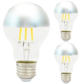 Diodesy- Half Chrome Dimmable LED Light Bulb A19 Round Shape 6W (40W Equivalent) E26 Base 2700K Warm White 600LM Silver Bowl Edison Clear Chrome Tipped Glass for Bathroom Vanity Mirror Pack of 3