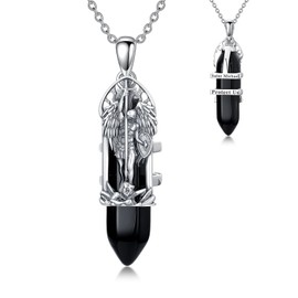 Lattd Saint Michael Necklace with Black Obsidian 925 Sterling Silver St Michael The Archangel Medal Pendant Necklaces Protection Amulet Christian Jewelry, w/Stainless Steel Chain 22'' +2''