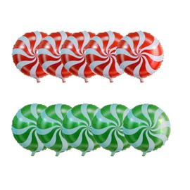 Christmas Foil Balloons, 10PCS Mylar Sweet Candy 18 Inch Round Lollipop for Christmas Party - Red Green for Birthday and Candies Theme Party Decorations