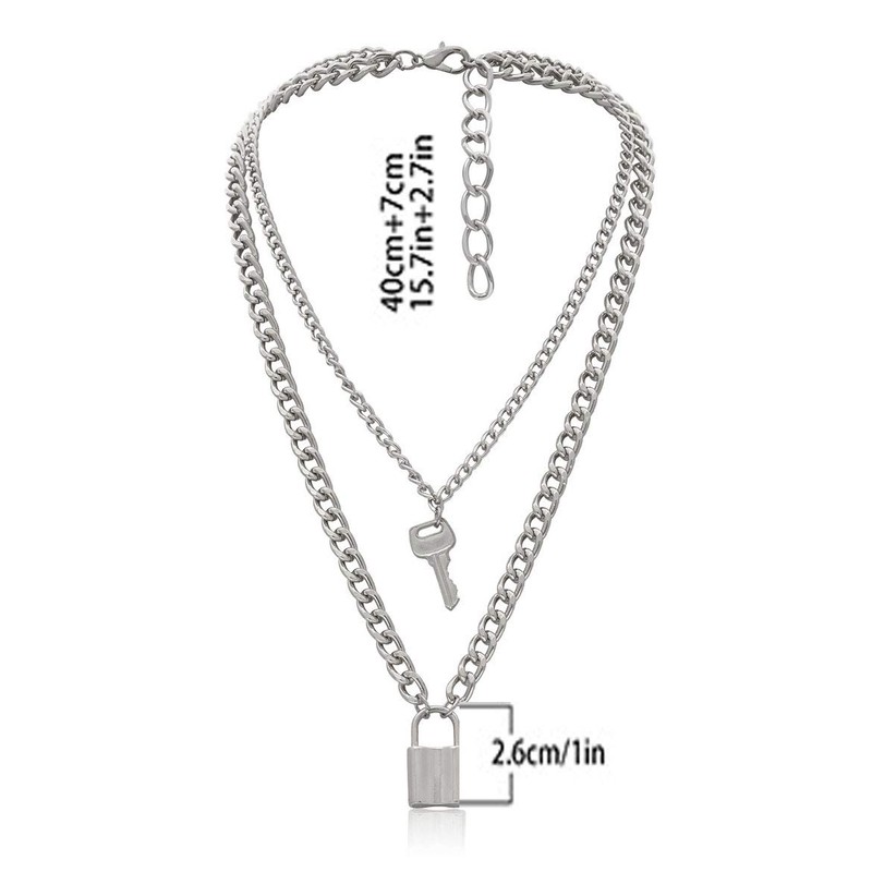 Tanyoyo Lock Key Pendant Necklace Statement Long Chain Punk Multilayer