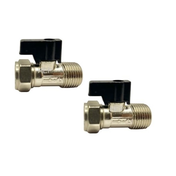 hepÂ® 15mm x 1/2" Male Flat Faced with Lever Matt Chrome Service Isolationg Valve Suitable for Flexi Hose Pipes to Toilet, Basin, Kitchen Pack of 2