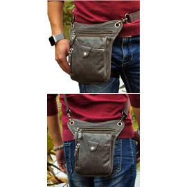 Le'aokuu Mens Genuine Leather Messenger Riding Hip Bum Waist Pack Drop Leg Cross Over Bag (211-5 Grey 2)