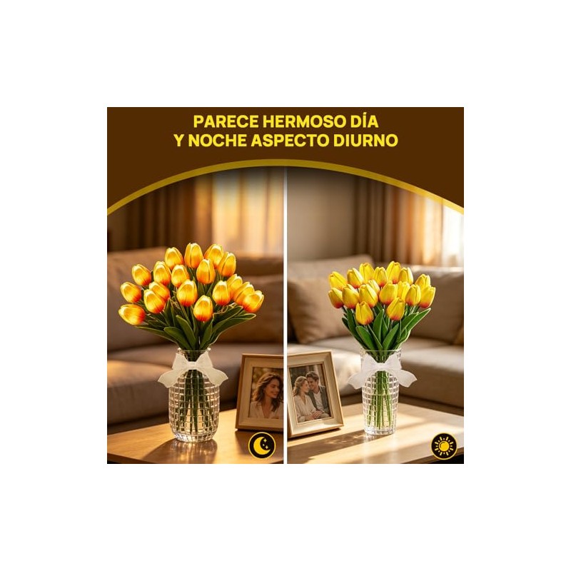 20 Tulipanes Artificiales con Luces LED, Rojo Atardecer