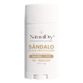 NaturalDry Desodorante Natural Sándalo Extra Protección 24h | Sin Aluminio ni Parabenos | Con Karité y Vitamina E | Hipoalergénico | 50g | Unisex