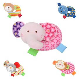 Lorelli Baby Rattle Animals, Plush Gripping Toy, Bright Colours, from Birth, Colour: Pink
