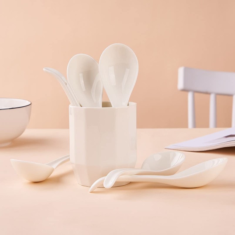 CHILDIKE Ceramic Asian Soup Spoons, White Pocelain Chinese/Japanese Soup Spoons