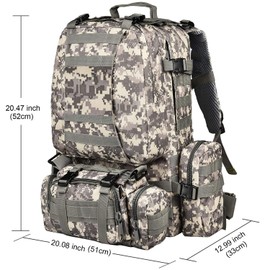 CVLIFE Tactical Backpack Military Army Rucksack 60L Large Assault Pack Detachable Molle Bag