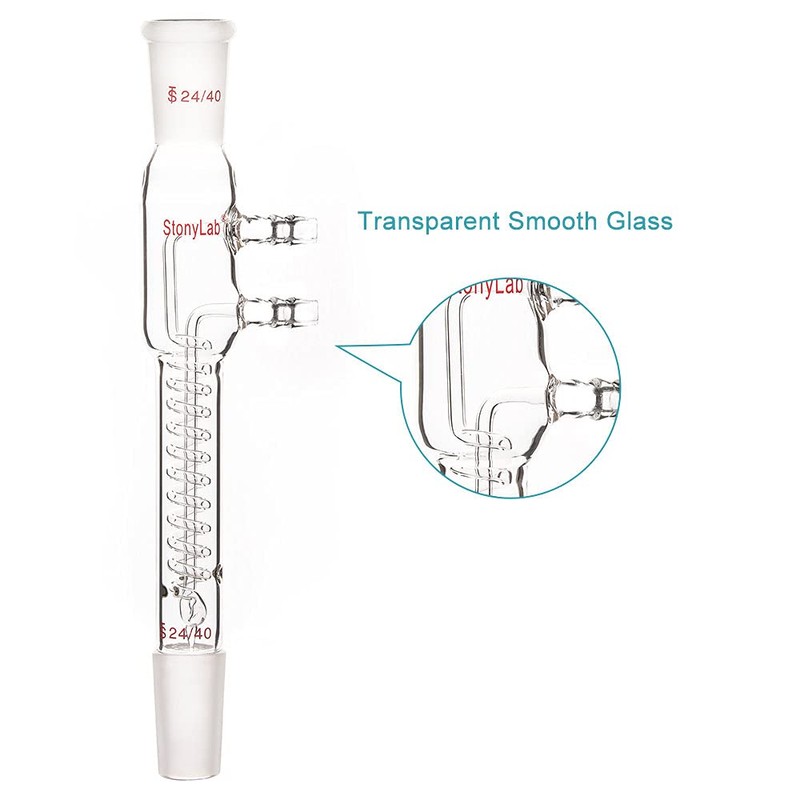 stonylab Glass Coil Reflux Capacitor, Borosilicate Glass Dimroth Reflux Capacitor