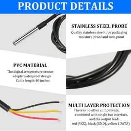 Weewooday DS18B20 1 m/ 3.2 Ft Digital Temperature Thermal Cable Waterproof Probe Sensor -55°C to +125°C, Compatible with Arduino/Raspberry Pi(15 Pieces)