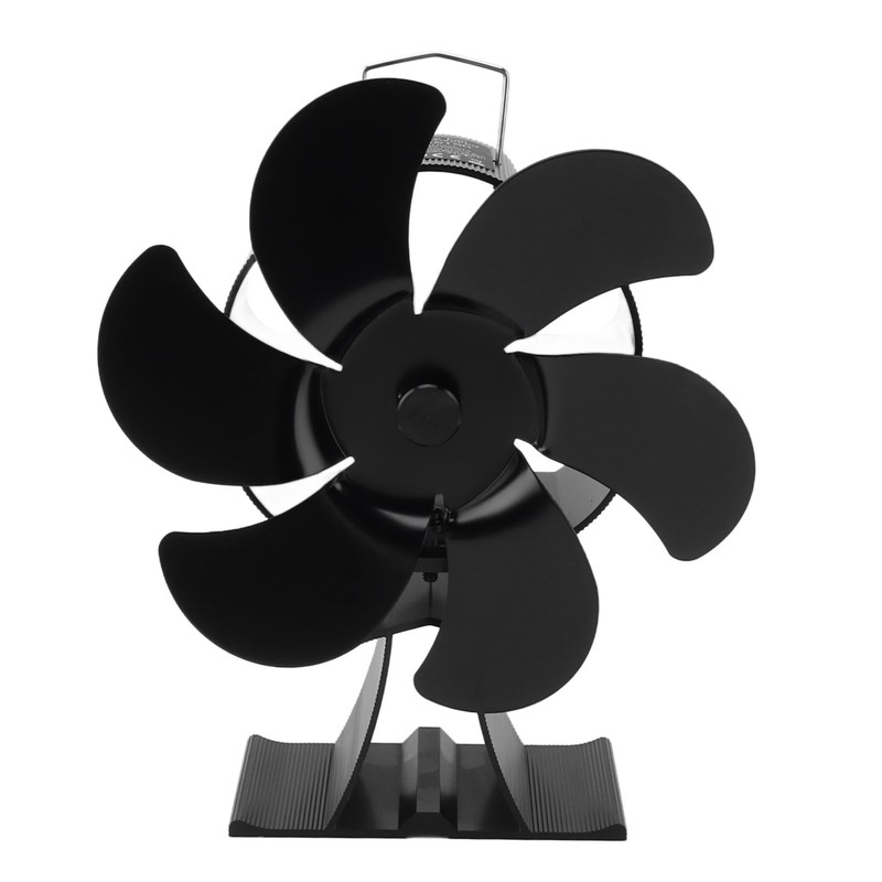 Black 6 Blade Heat Powered Stove Fan Thermodynamically Driven Fireplace