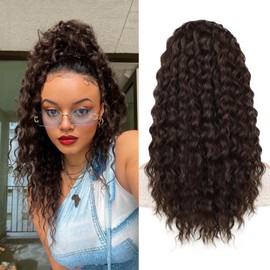 AISI BEAUTY Curly Ponytail, Synthetic Clip-in Ponytail Extension for Black Women, 20 Inch Long Curly Wavy Hairpieces