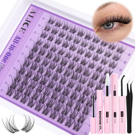 ALICE ALICE Natural Lash Extensions Kit Invisible Band Lash Clusters Kit Wispy10-14mm Eyelash Extensions C Curl Individual Cluster Lashes Kit with Lash Remover DIY at Home