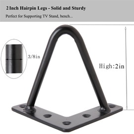 Osring 2 Inch Hairpin Legs Solid Steel Furniture Table Feet 4pcs, Heavy Duty Hairpin Feet 3/8” Dia 2 Rods Furniture Legs Black with Protector Pads for TV Stand, Cabinet and Coffee Table