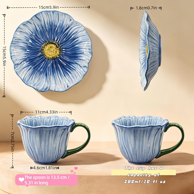 Floral Ceramic Tea Cups and Saucers 10oz Cup Set