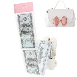 Money Box for Cash, Leather Bowknot Money Pull Box for Cash Surprise Box Mini Bags with 30 Pcs Transparent Bags for Christmas Party Birthday