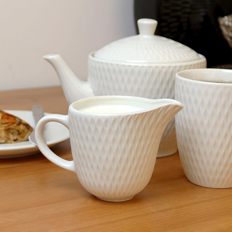 White Jewel Milk Jug Ceramic Geometric Glossy Kitchen Cream Serving