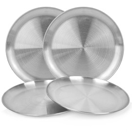 JXHAPY Reusable Brushed Metal Dinner Plates-Stainless Steel Round Plates,Dinner Plate Dish Heavy Duty Kitchenware Round Metal Plates | Dishwasher Safe |Use for BBQ Steak (10 Inch 4 Pack)