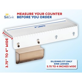 SiliSink Silicone Sink Edge Guard for Kitchen Sink - Fits 3.75” - 4” Wide - The Original Silicone Edge Protector with Sponge Caddy, 14” White