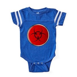 CafePress Red Bio Hazard Emergency Button Cute Infant Baby Football Bodysuit
