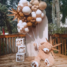 PartyWoo Brown Star Balloons 6 pcs, One-Piece 14-Pointed Starburst Balloons, 27 & 22 Inch Star Explosion Balloons with Ribbon, Star Foil Balloons, Large Star Balloons for Party Decorations