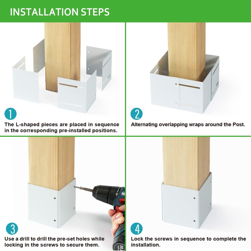 Wanhork 304 Stainless Steel Adjustable Post Protector (Range 3-6in), Protect