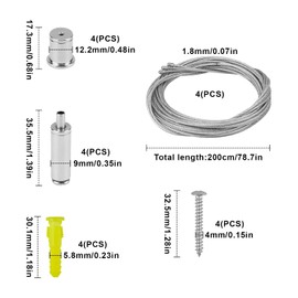 DIYCUT 4 Piece Light Suspension Installation Set, Adjustable Rope Suspension, 1.5 mm x 2 m, Wire Rope Tensioner, Metal Wire Rope Holder for LED Panel, Ceiling, Photos Mounting
