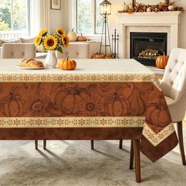 Fall Pumpkin Maple Leaf Rectangle Table Cloth Orange 60x84inch