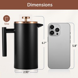 Wrobic Cafetiere French Press Small 350ml/12oz, Cafetiere Stainless Steel Double-Wall Metal Insulated Coffee Press, 3 Level Filtration System with 3 Extra Filter Screens, (1cup,Black)
