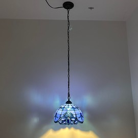 enjoy decor lamps Tiffany Pendant Lighting Plug in Blue Stained Glass Baroque Style Hanging Lamp LED Bulb Included for Dining Room Island Kitchen Living Room 12”W*12”D*60”H