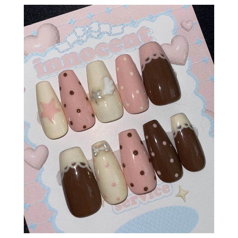 Cozy Love Choco ver.Handmade Nail Tips - Almond / 코지