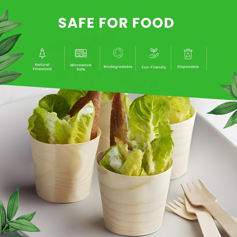 Canape King Pinewood Disposable Cups - Biodegradable Natural Wooden Desert