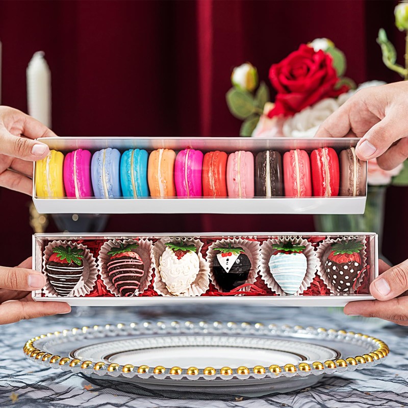RomanticBaking 50 Pack Long Strawberry Boxes Macaron boxes Truffle Boxes