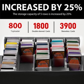 Scimi Magnetic Leather Trading Card Storage Box - 5-Row Deck Case Design, 3900+ Capacity for YuGiOh, MTG, TCG and Sports Cards, Includes 24 Colorful Dividers & 5 Card Supports（BlacK）