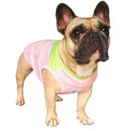 iChoue French Bulldog Summer Cooling Shirt for Dogs UV Sun Protection Vest Sleeveless Breathable Tank Top English Pug Pink Green - Large
