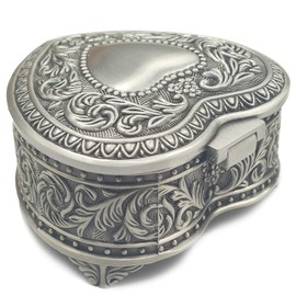 Emboss Alloy Metal Music Box Wind Up and Golden Movement Music Box for Christmas/Birthday/Valentine's Day (Heart Shaped, Song: Love Story)