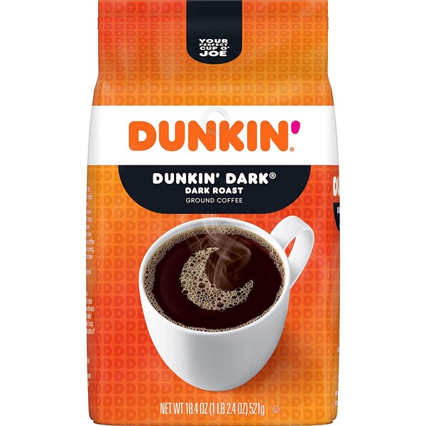 Dunkin' Dark Roast Ground Coffee, 18.4 Ounces (Pack of 6) (Packaging May Vary)