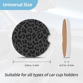 Knobcar 2 Pack Car Coasters for Cup Holders, 2.56" Universal Absorbent Ceramic Stone Car Cup Holder Coasters with Non-Slip Cork Base,Car Interior Accessories for Women Men(Black Leopard Cheetah Print)