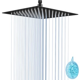 Rain Shower Head, 10 Inches Large Rainfall Shower Head, 304 Stainless Steel Made, Ceiling or Wall Mount, High Pressure Flow, Ultra Thin, Matte Black