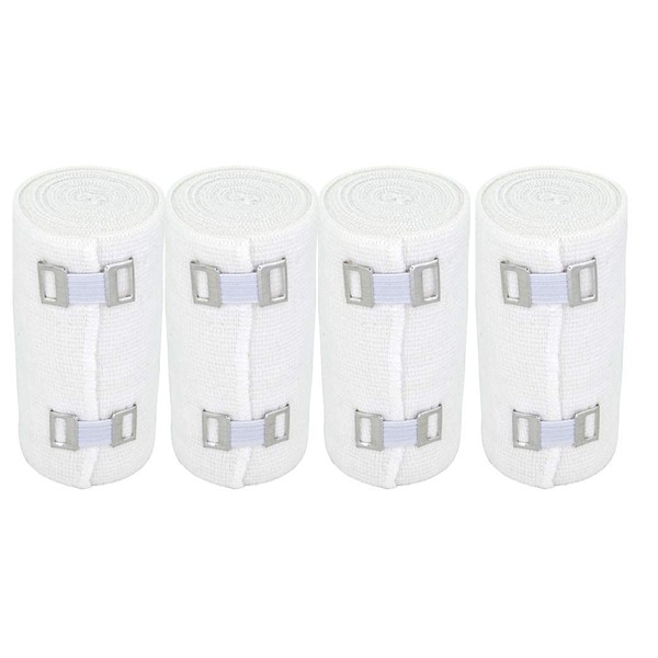 Nexskin 4" Organic Latex Free American Cotton - Comfort Elastic Bandage with Clip Fasteners - White, 4 Pack