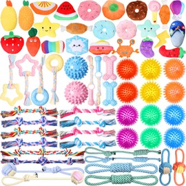 Syhood 60 Pcs Squeaky Dog Toys Bulk for Small Puppy Dog Stuffed Plush Dog Toys Rope Chew Toys Puppy Teething Toy Rope Cute Spiky Dog Chew Ball for Small Dog Pet Teething (Cute Style)