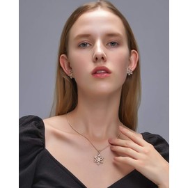 WLLAY Christmas Winter Holiday Women White Rhinestone Snowflake Pendant Necklace Stud Earrings Set Jewelry Gift for Women Teen Girls (silver)