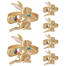Gold Easter Napkin Rings Set of 6 Bunny Napkin Ring Holders Set Farmhouse Napkin Rings for Easter Decor Dinner Weddings Parties (A)