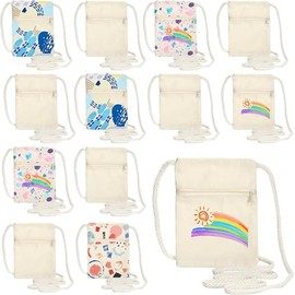 Pack of 12 Fabric Bags for Painting for Children, Beige Fabric Bags for Painting, Neck Pouch, Children, 18 x 12 cm, Bags for Painting for Party, Gift, Birthday Party
