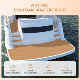 Hjdeck EVA Foam Boat Decking 94.5"x16.1" Boat Flooring Self-Adhesive Marine Flooring Non-Slip Faux Teak EVA Boat Floor Mat Marine Carpet for Fishing Boat Yacht Floor Swimming Pool RV Golf Cart Ramp