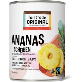 fairtrade ORIGINAL Pineapple in Cans | 560 g Pineapple Slices in Own Juice | 10 Pineapple Slices without Sugar | Sweet Pineapple | Cans of Pineapple Fair Trade and Natural (1 Tin (560g))