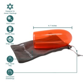 Jewish Wedding Chuppah Breaking Glass-Wedding Engagement Gift-Color Glass Vessel for Groom-Velvet Bag-Designer by Jewish Essentials (Orange)