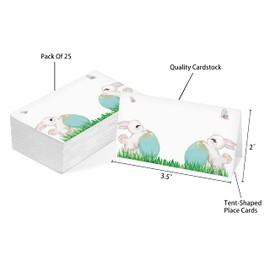 Table Place Card, Easter Tent Style Cards, Pack of 25 Half-Fold Reception Place Card, Cute Easter Egg Bunny, Easter Table Decor for Spring Wedding, Baby Shower, Dinner Party(F15)