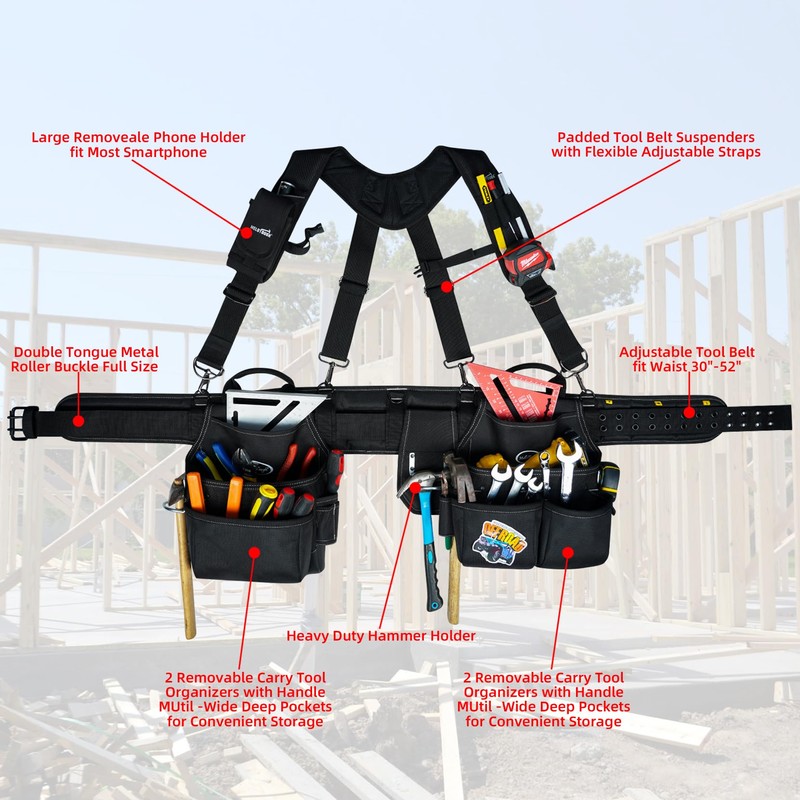 MELOTOUGH Tool Belt with Suspenders Tool Bag Supenders Framers Comb