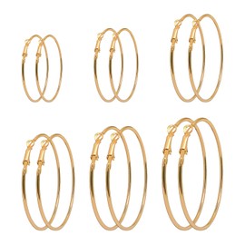 6 Pairs Hoop Earrings, Stainless Steel Earrings, Large Hoop Earrings, Statement Earrings, Women's Hoop Earrings, Drop Earrings, Golden Earring Hoop Earrings (Gold), Stainless Steel